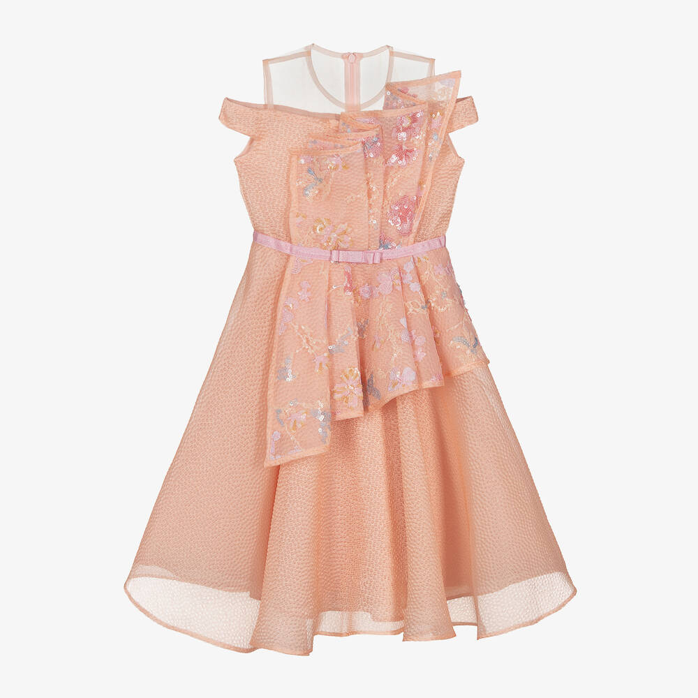 EIRENE - Girls Pink Floral Organza Dress | Childrensalon