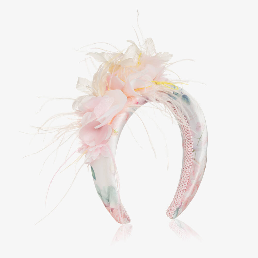 EIRENE - Serre-tête rose en satin à fleurs | Childrensalon