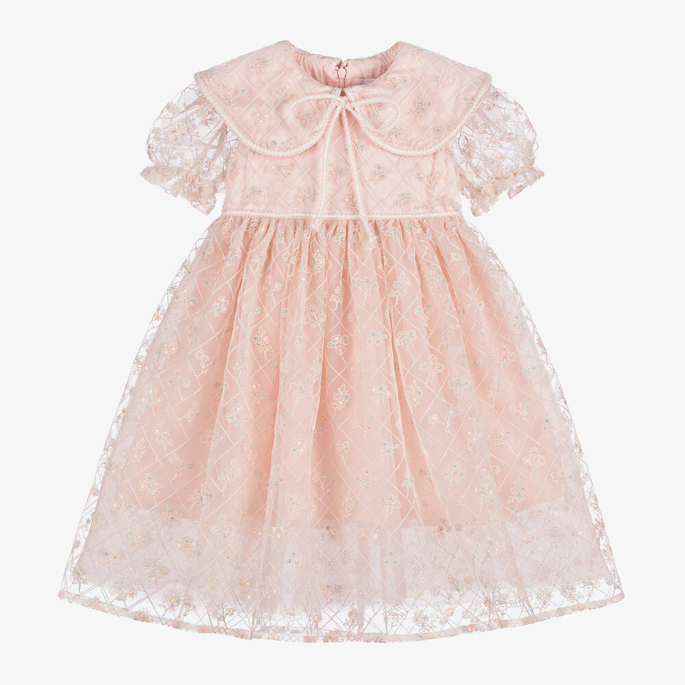 EIRENE - Girls Pink Floral Tulle Dress | Childrensalon