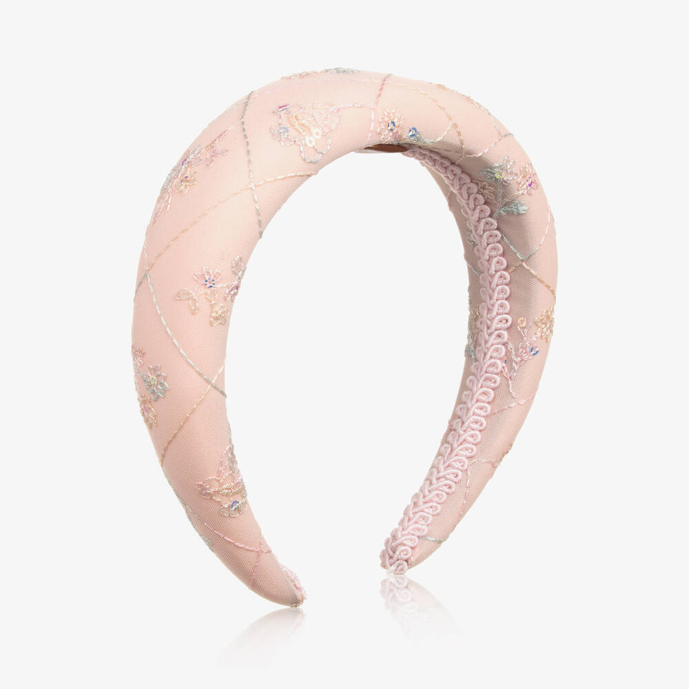 EIRENE - Girls Pink Floral Tulle Padded Headband | Childrensalon