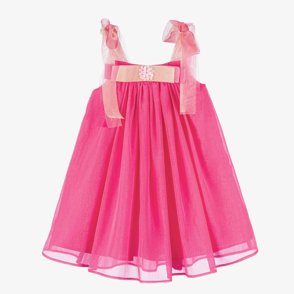 EIRENE - Girls Pink Glittery Bow Dress | Childrensalon