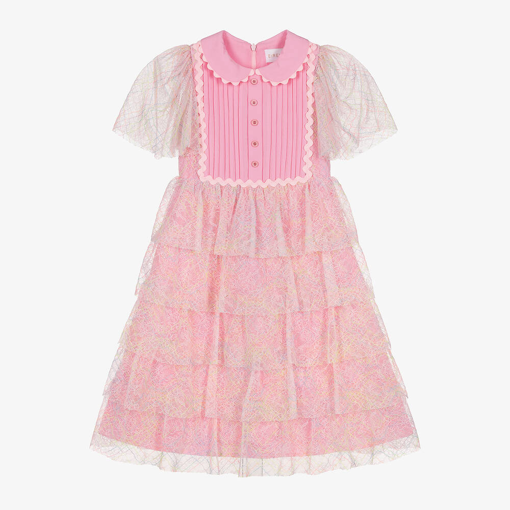 EIRENE - Розовое многоярусное платье с кружевом для девочек | Childrensalon