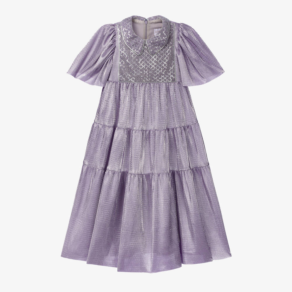 EIRENE - Girls Purple Pleated & Sequinned Dress | Childrensalon