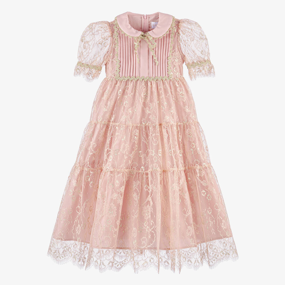 EIRENE - Girls Rose Pink Lace Dress | Childrensalon