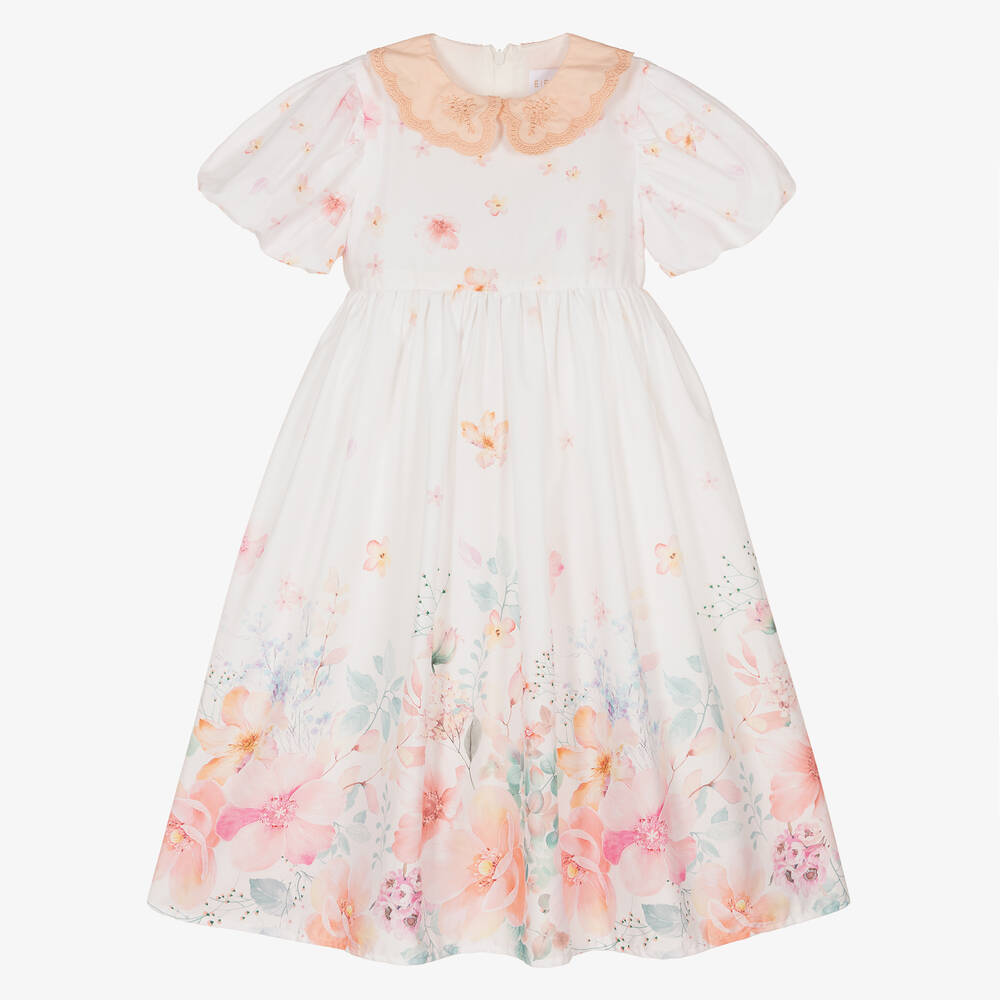 EIRENE - Girls White Floral Print Dress | Childrensalon