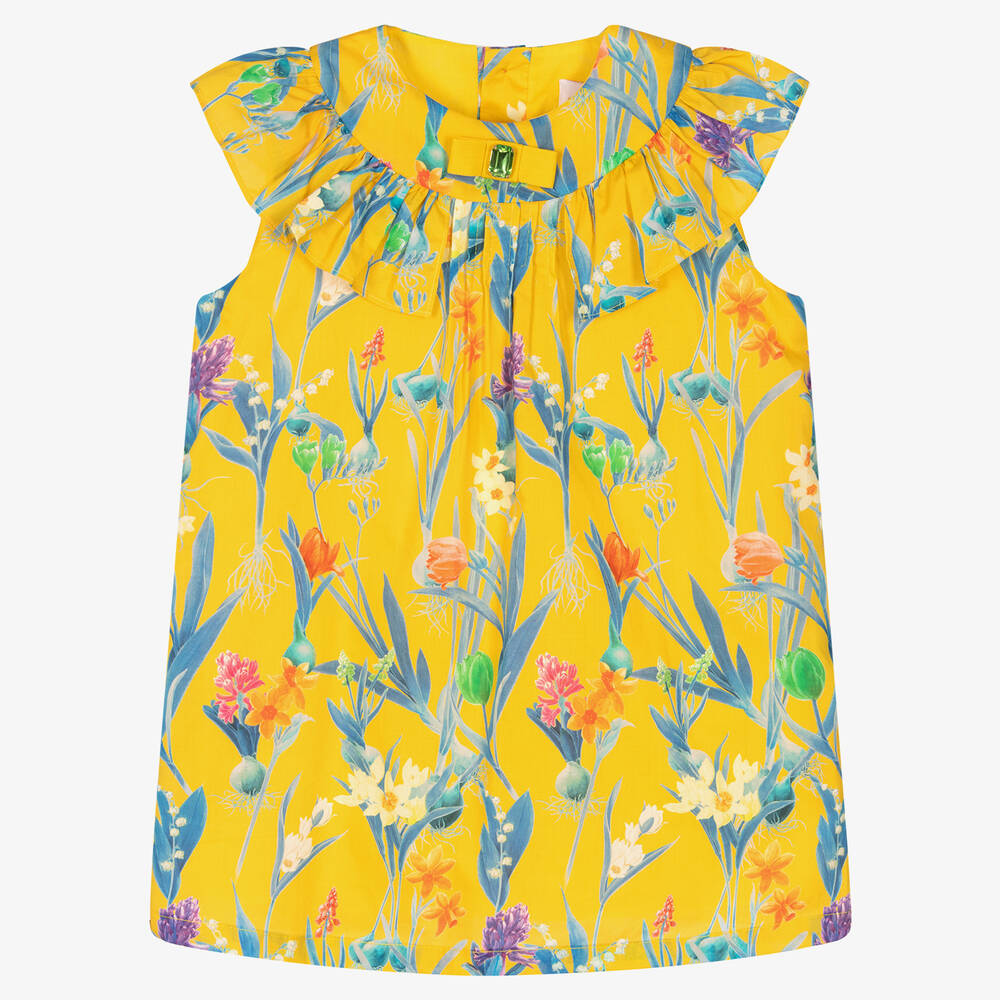 EIRENE - Girls Yellow Floral Ruffle Dress | Childrensalon