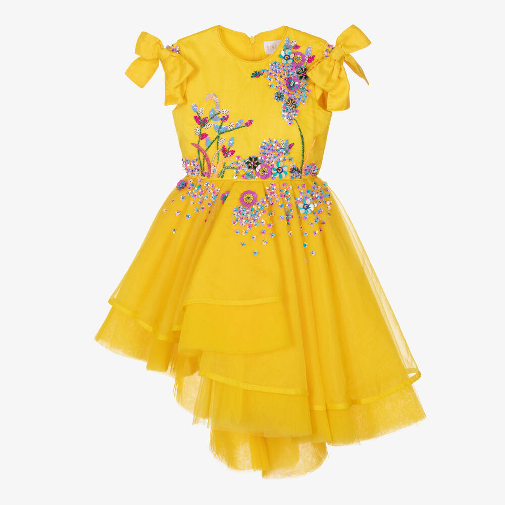 EIRENE - Girls Yellow Organza & Sequin Dress | Childrensalon