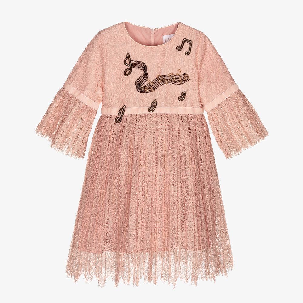Eirene Kids'  Girls Pink Beaded Lace Dress