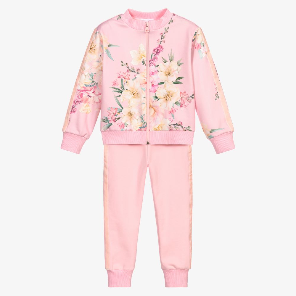 EIRENE - Pink Cotton Floral Tracksuit | Childrensalon