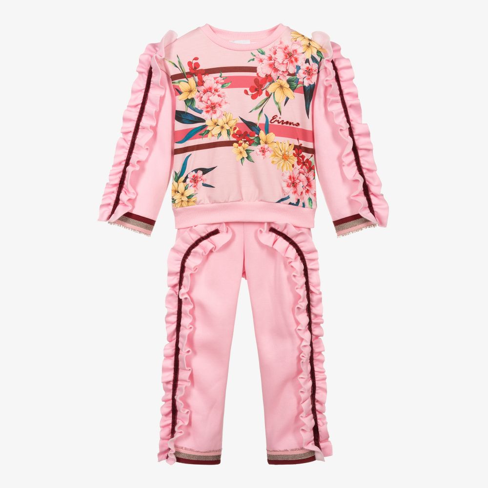 Eirene Babies'  Girls Pink Ruffle & Floral Tracksuit