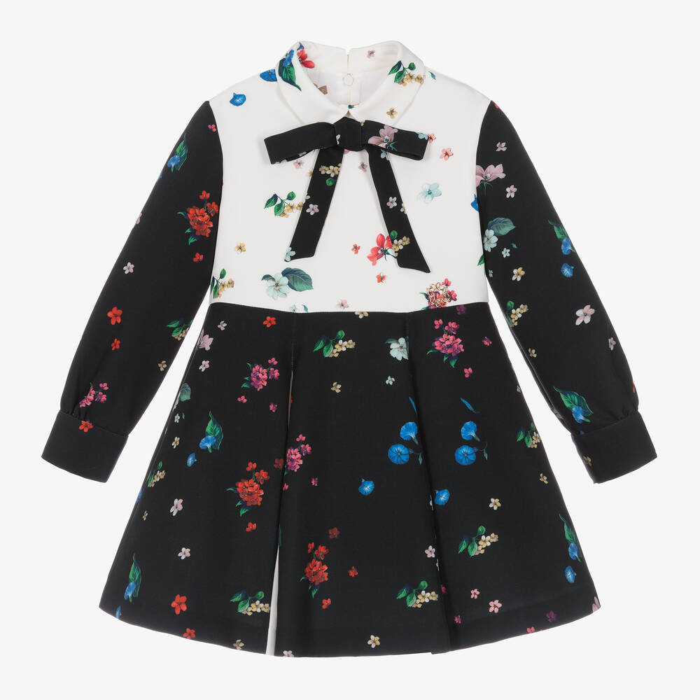 Elie Saab - Girls Black & White Floral Dress | Childrensalon