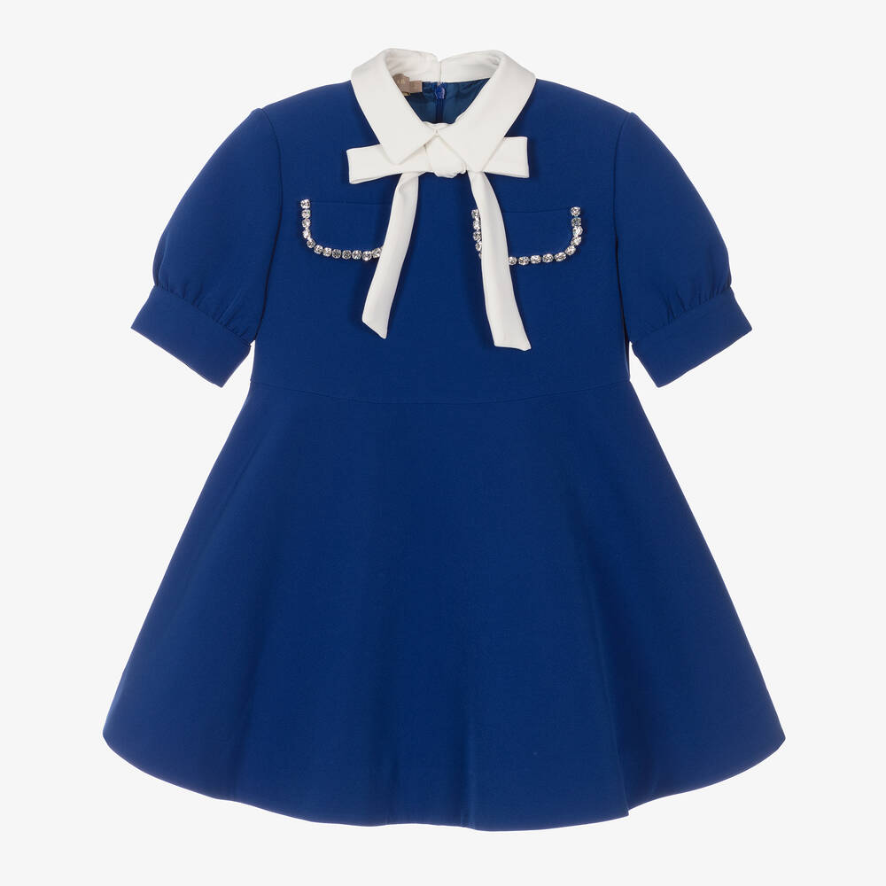 Elie Saab - Robe bleue en crêpe sergé fille | Childrensalon