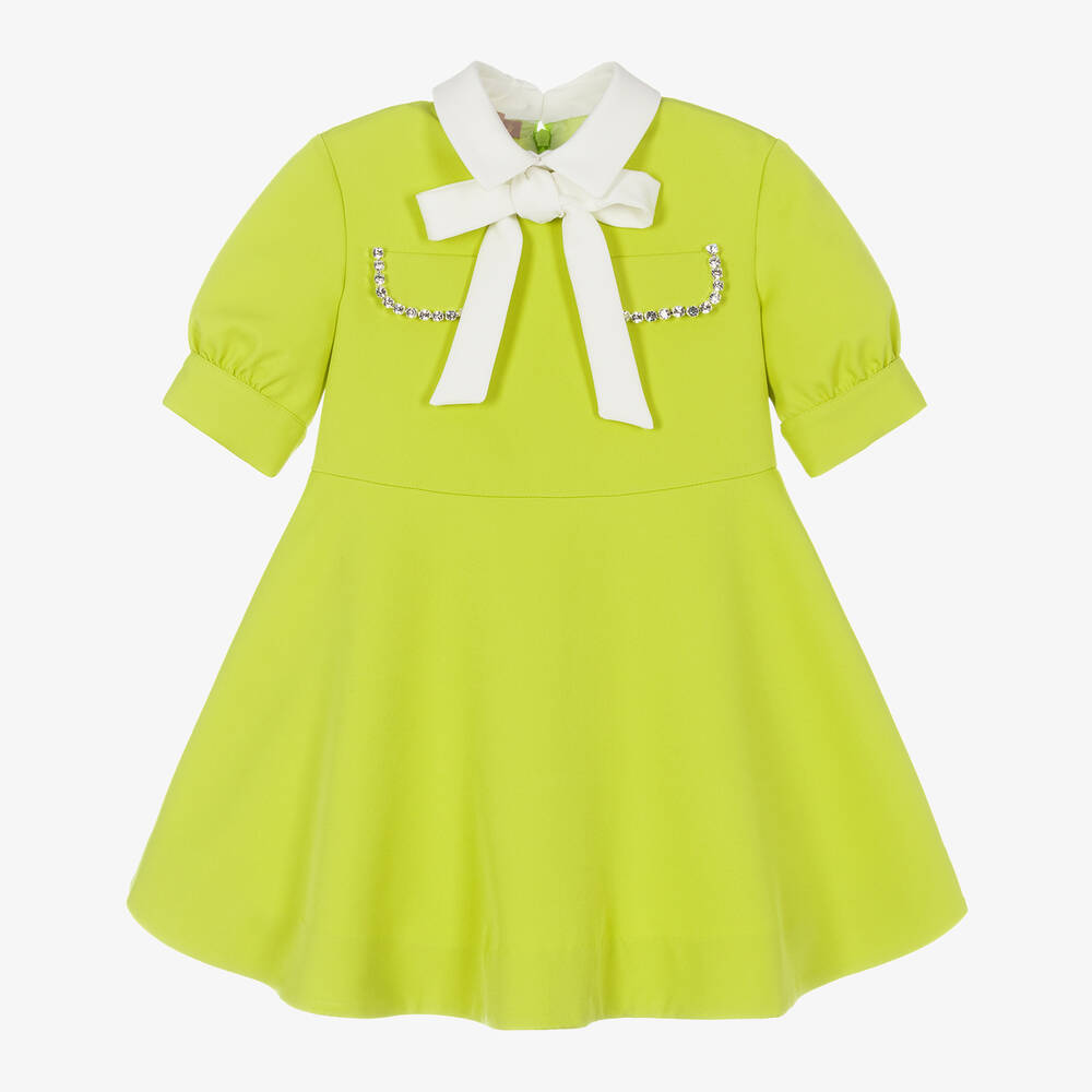 Elie Saab - Зеленое платье из креп-твила для девочек | Childrensalon