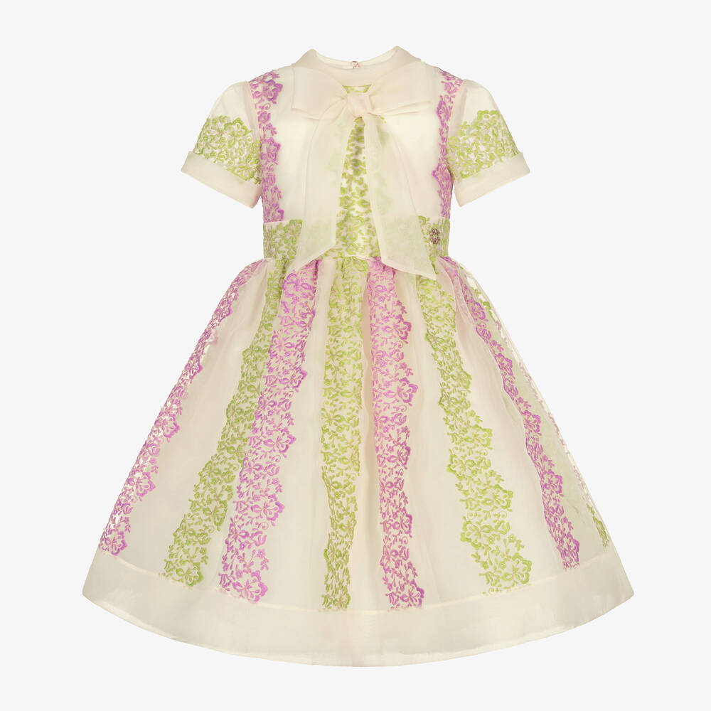 Elie Saab - Кремовое платье из органзы с вышивкой для девочек | Childrensalon