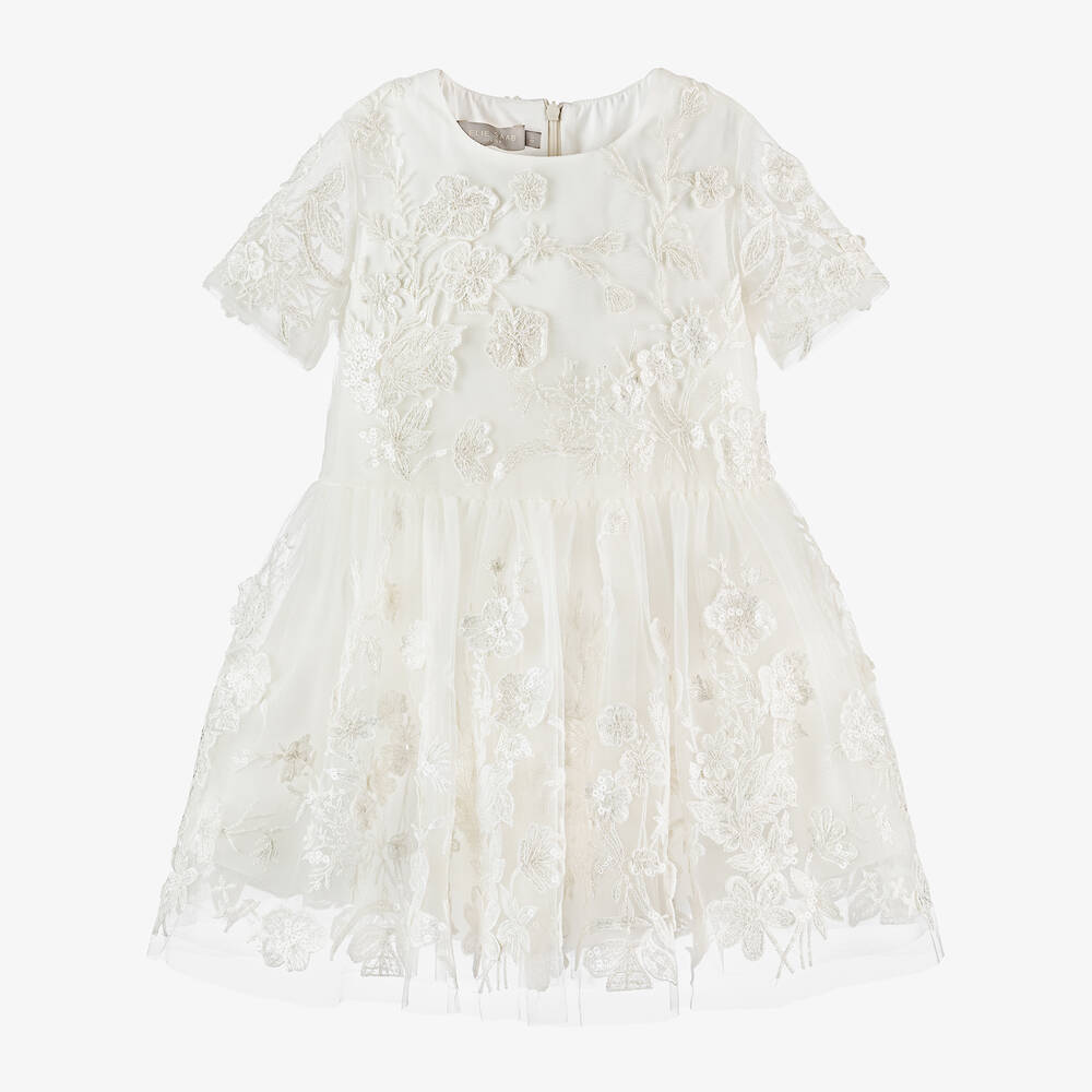 Elie Saab - Girls Ivory Embroidered Tulle Dress | Childrensalon