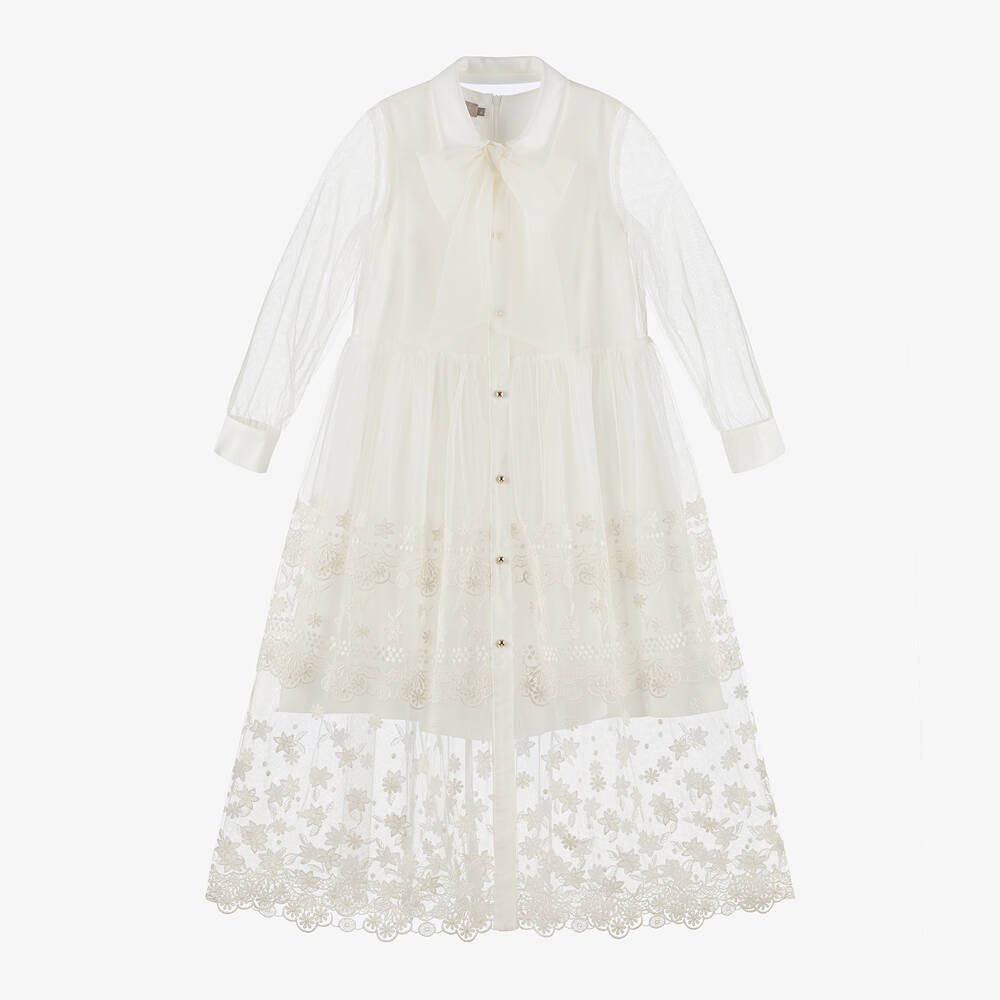 Elie Saab - Girls Ivory Embroidered Tulle Dress | Childrensalon