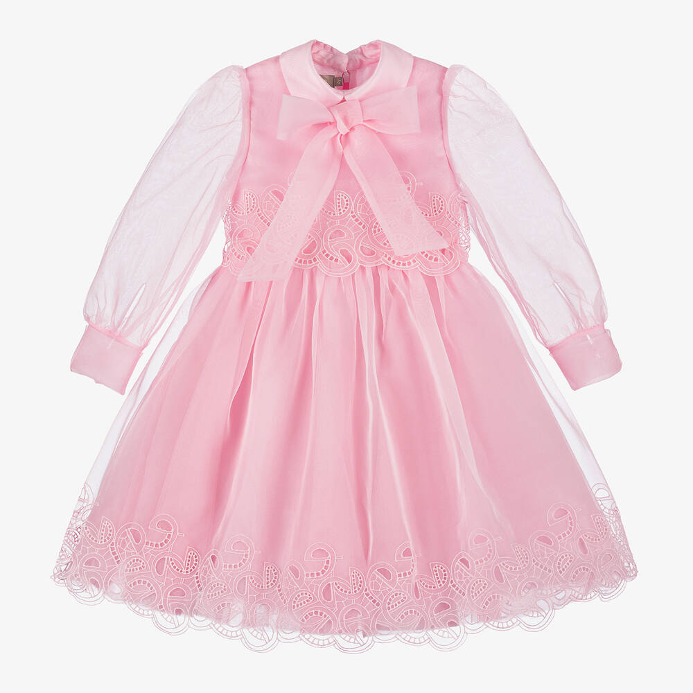 Elie Saab - Girls Pink Embroidered Organza Dress | Childrensalon