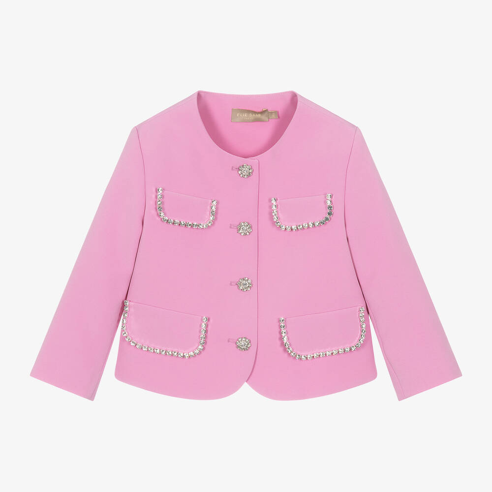 Elie Saab - Girls Pink Studded Diamanté Jacket | Childrensalon