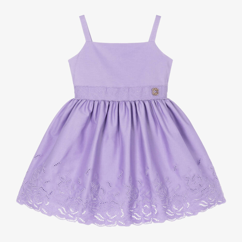 Elie Saab - Robe violette brodée en coton fille | Childrensalon