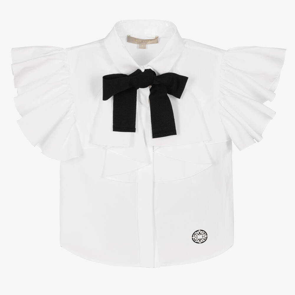 Elie Saab Babies' Girls White Cotton & Black Bow Shirt