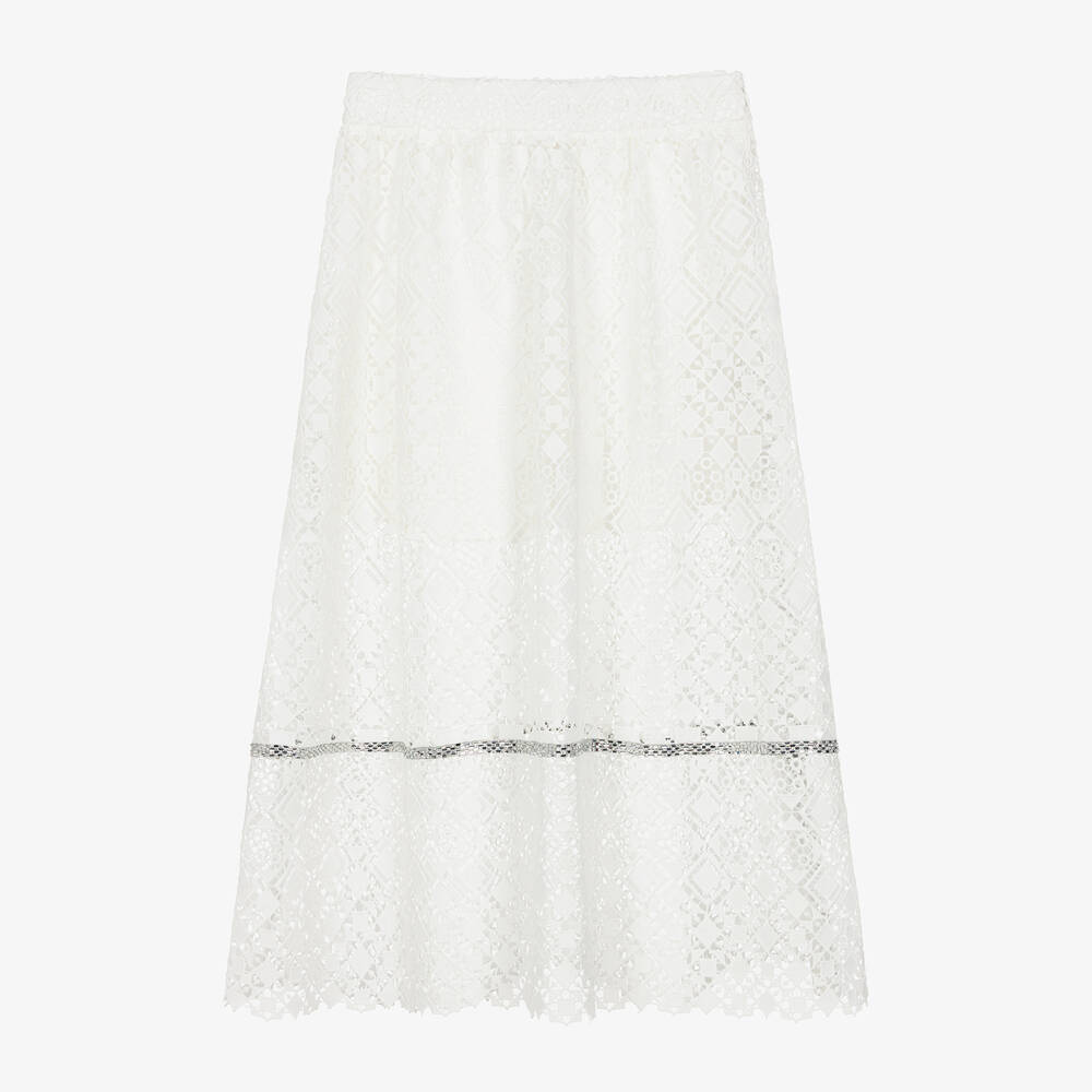 Elie Saab - Girls White Cutwork & Diamanté Skirt | Childrensalon