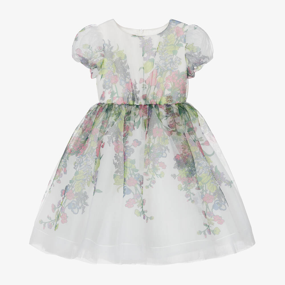 Elie Saab - Белое платье из органзы с цветами для девочек | Childrensalon