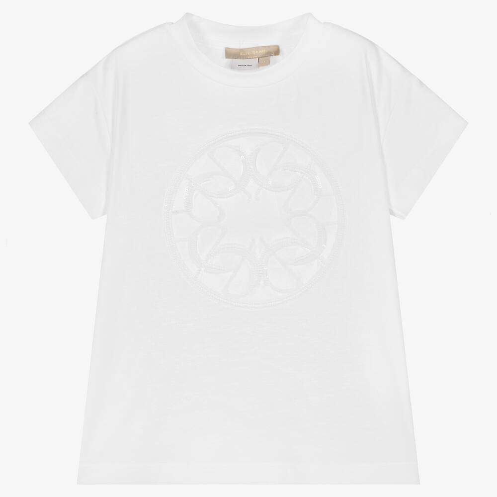 Elie Saab Babies' Girls White Sequin Logo Cotton T-shirt