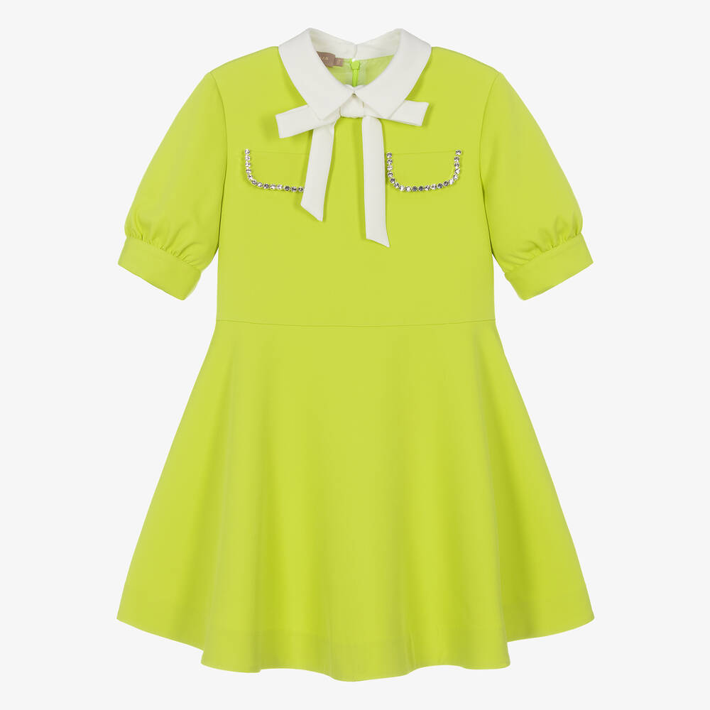 Elie Saab - Зеленое платье из креп-твила для девочек-подростков | Childrensalon