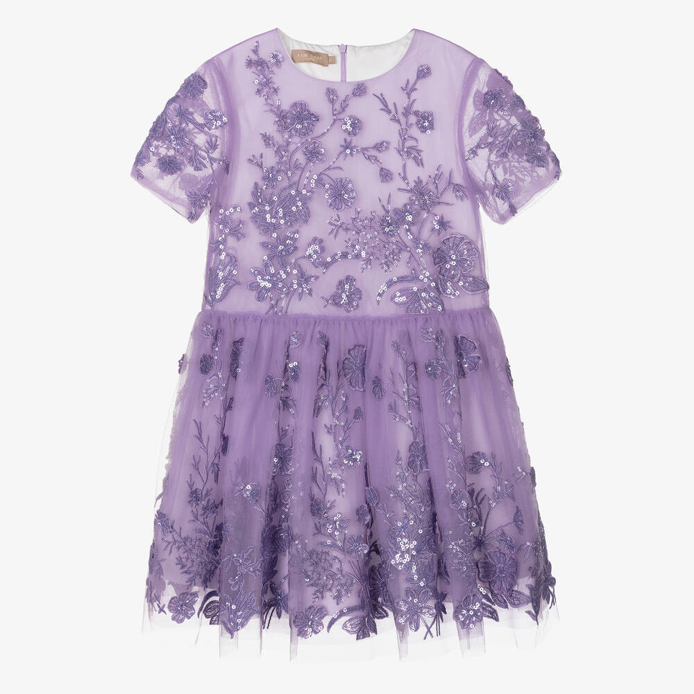 Elie Saab - Teen Girls Lilac Purple Embroidered Tulle Dress | Childrensalon