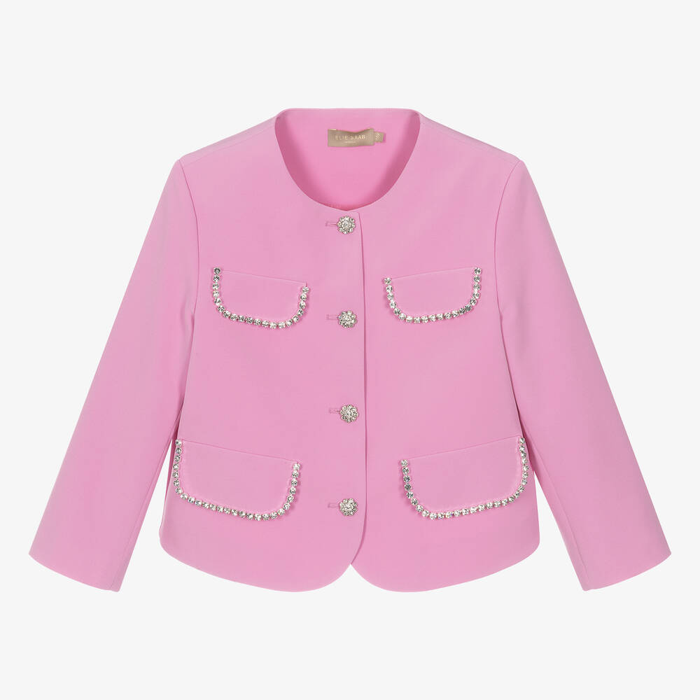 Elie Saab - Teen Girls Pink Studded Diamanté Jacket | Childrensalon