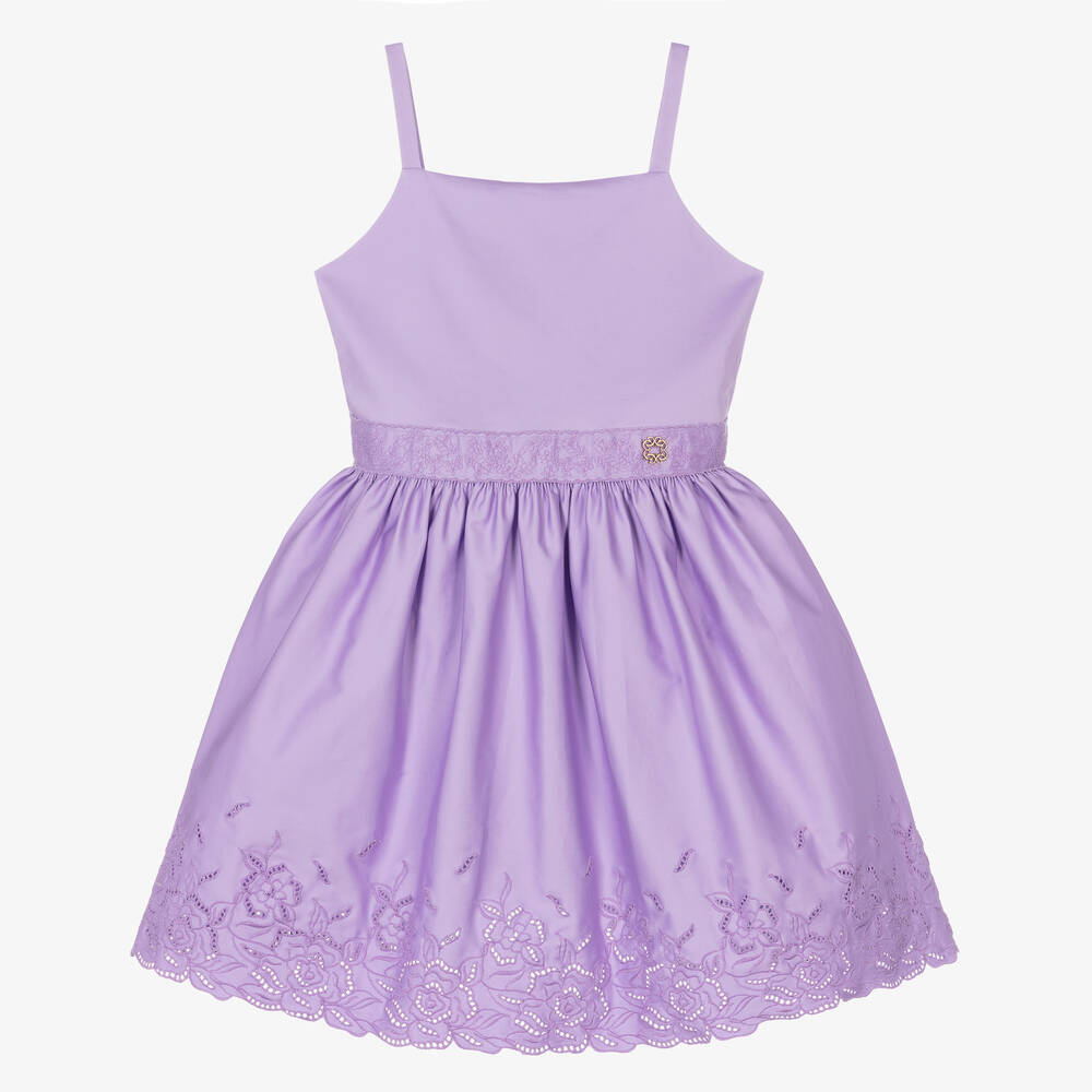 Elie Saab - Robe violette brodée en coton ado fille | Childrensalon
