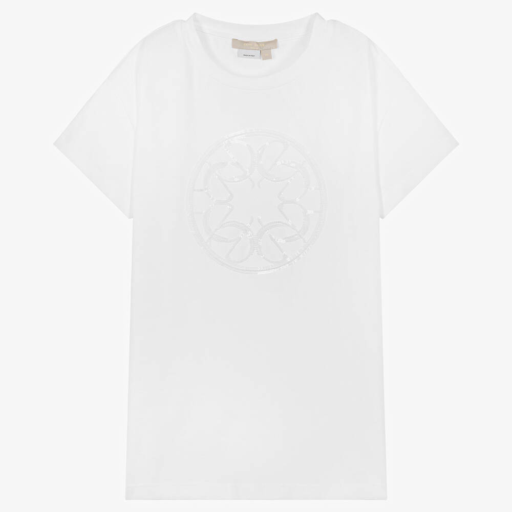 Elie Saab Teen Girls White Cotton Monogram T-shirt
