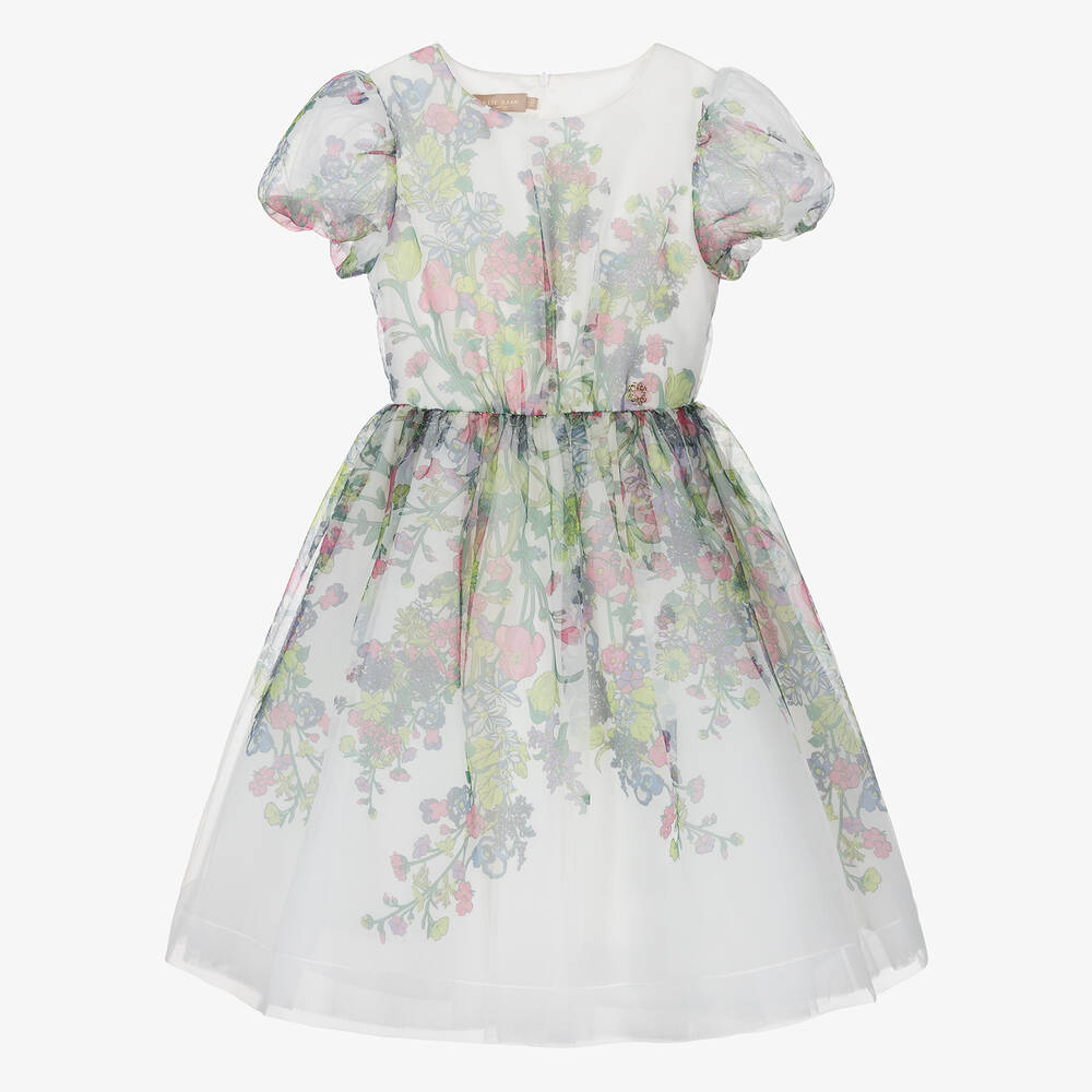 Elie Saab - Белое платье из органзы с цветами для девочек-подростков | Childrensalon