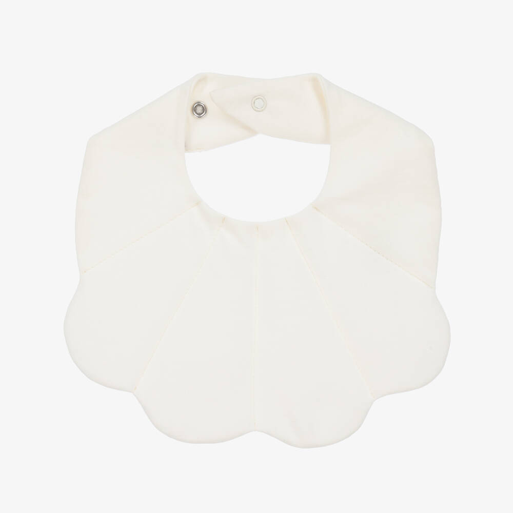 Elodie - Baby Girls Ivory Organic Cotton Scalloped Bib | Childrensalon