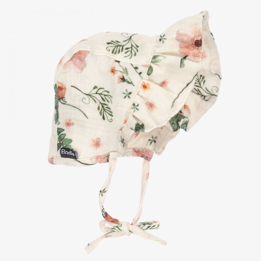 Elodie Babies' Girls Ivory Floral Cotton Bonnet
