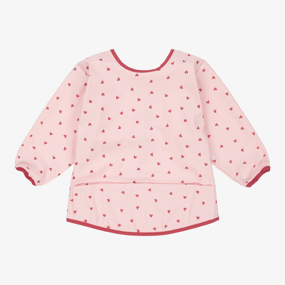 Elodie - Розовый нагрудник с рукавами с сердечками для малышей | Childrensalon