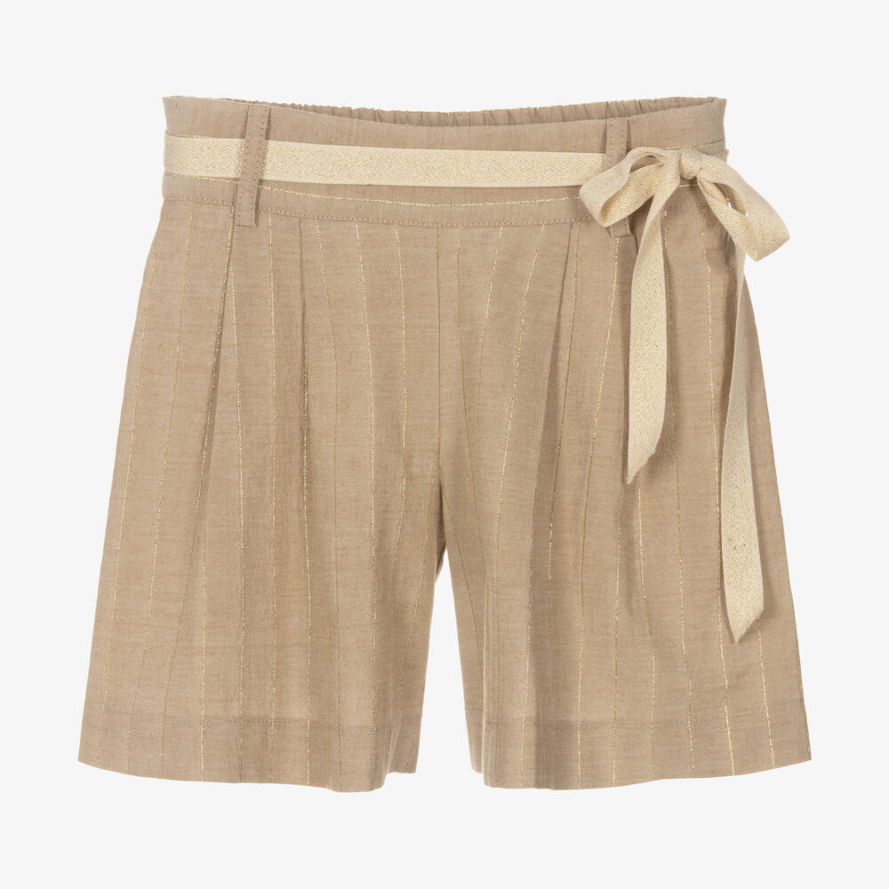 Elsy - Girls Beige Pinstripe Shorts | Childrensalon
