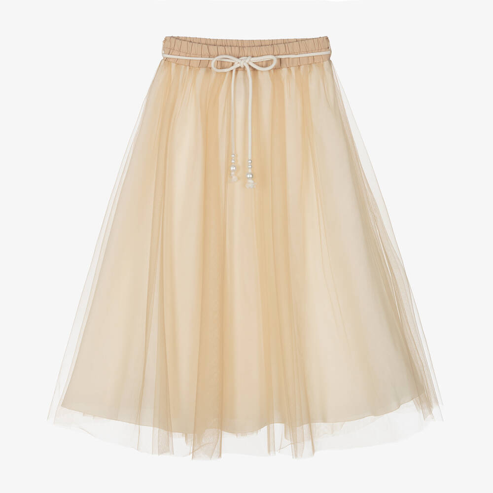 Elsy - Girls Beige Tulle Skirt | Childrensalon
