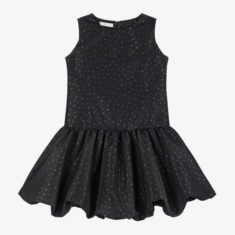 Elsy - Girls Black Glitter Star Dress | Childrensalon