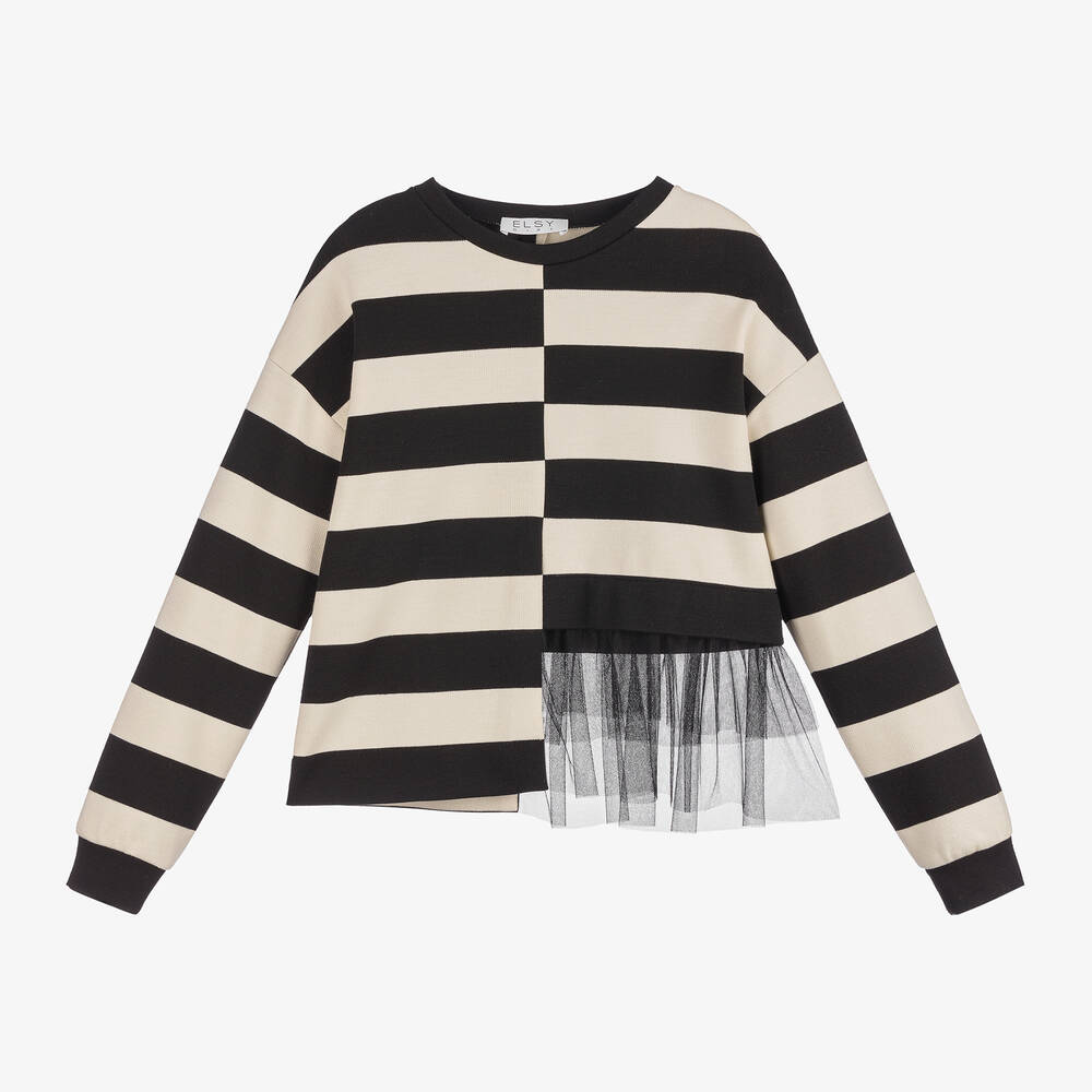 Elsy - Girls Black Striped Sweater | Childrensalon