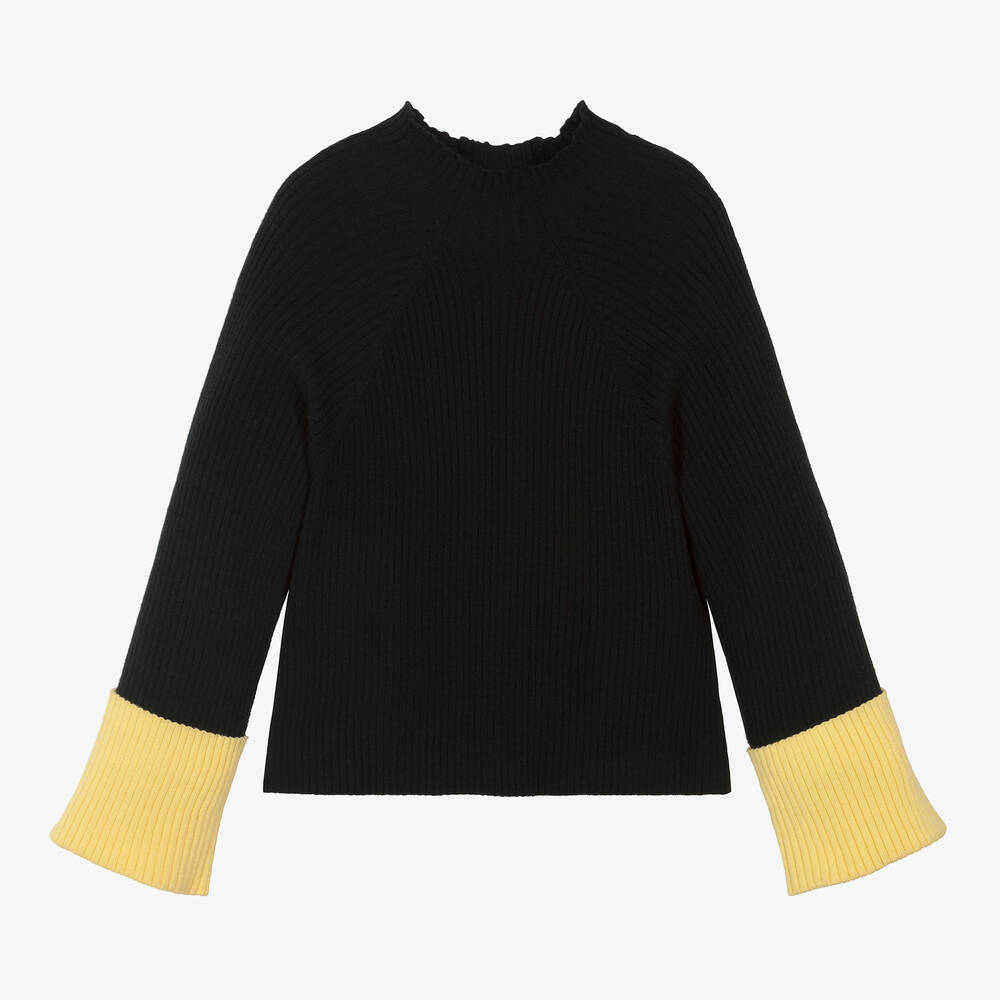 Elsy - Girls Black & Yellow Knitted Sweater | Childrensalon
