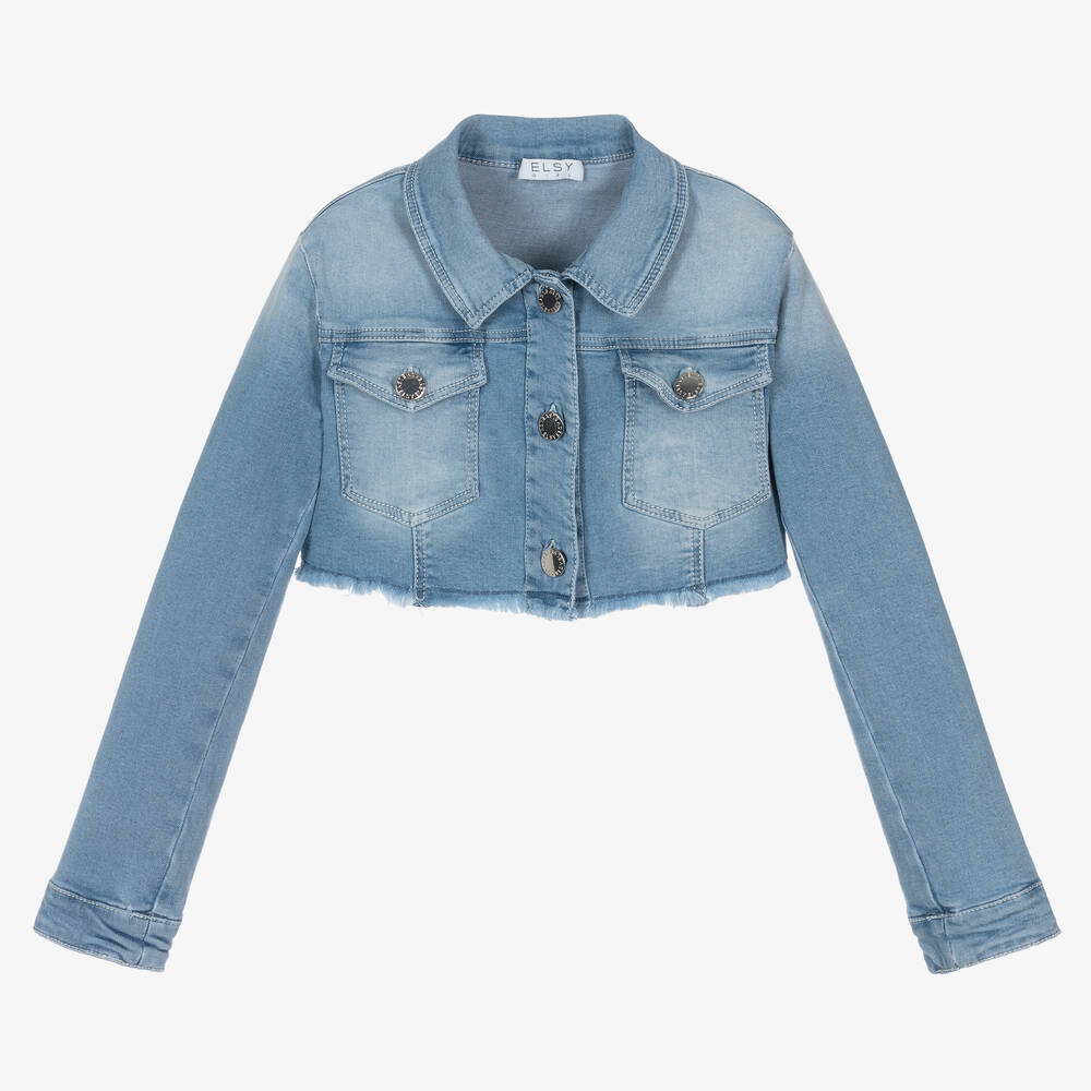 Elsy - Girls Blue Denim Cropped Jacket | Childrensalon