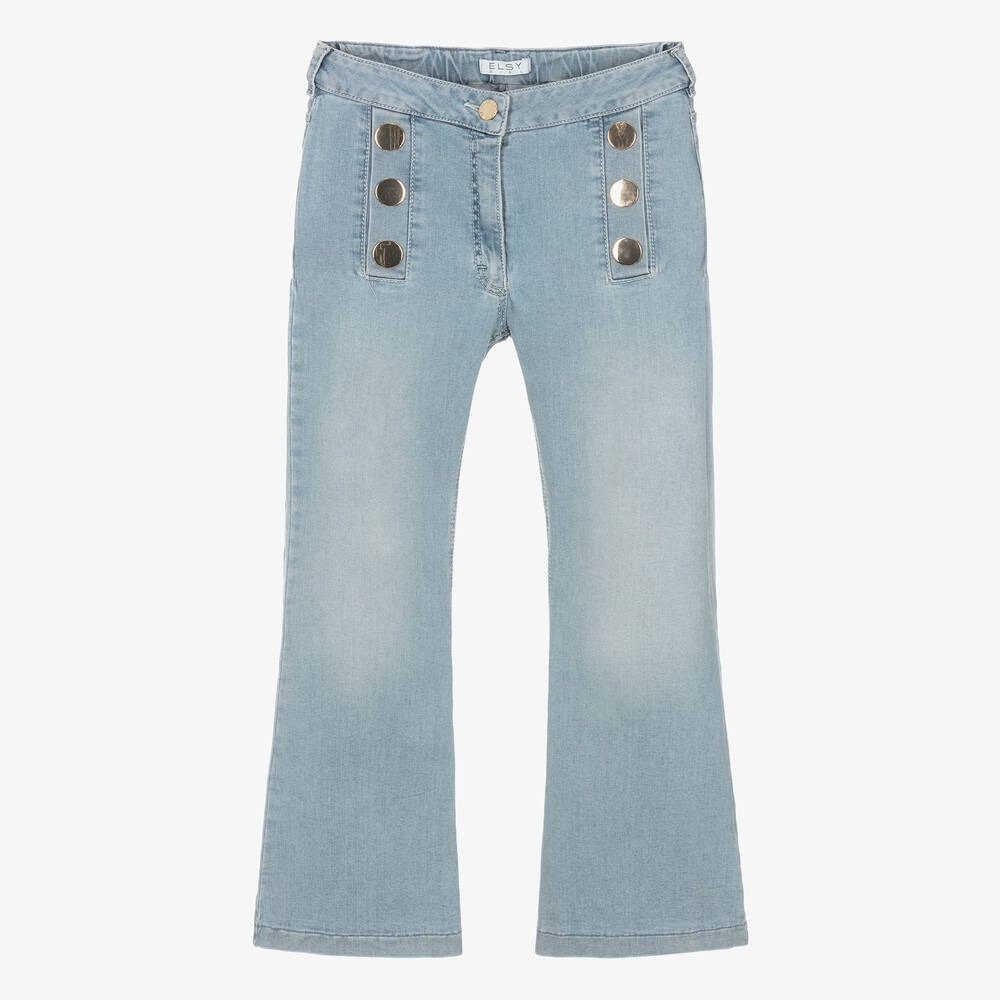 Elsy - Girls Blue Denim Flared Jeans | Childrensalon