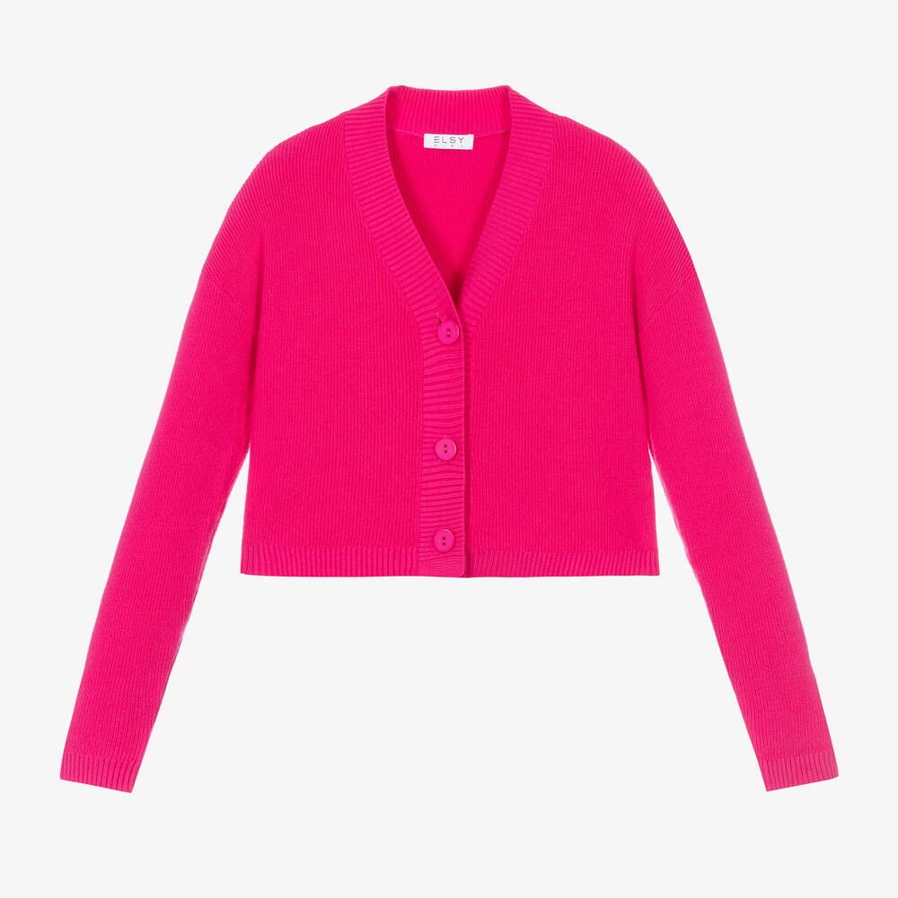 Elsy Kids' Girls Fuchsia Pink Knit Cropped Cardigan