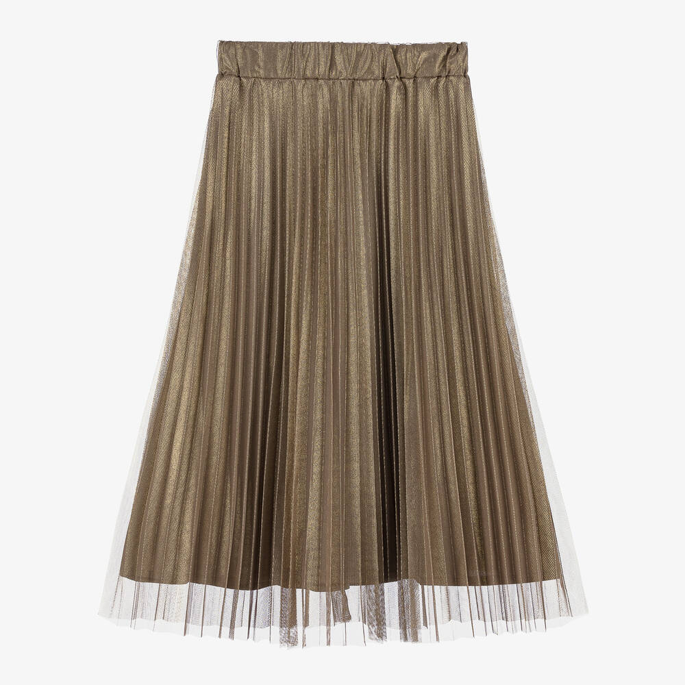 Elsy - Girls Gold Pleated Tulle Skirt | Childrensalon