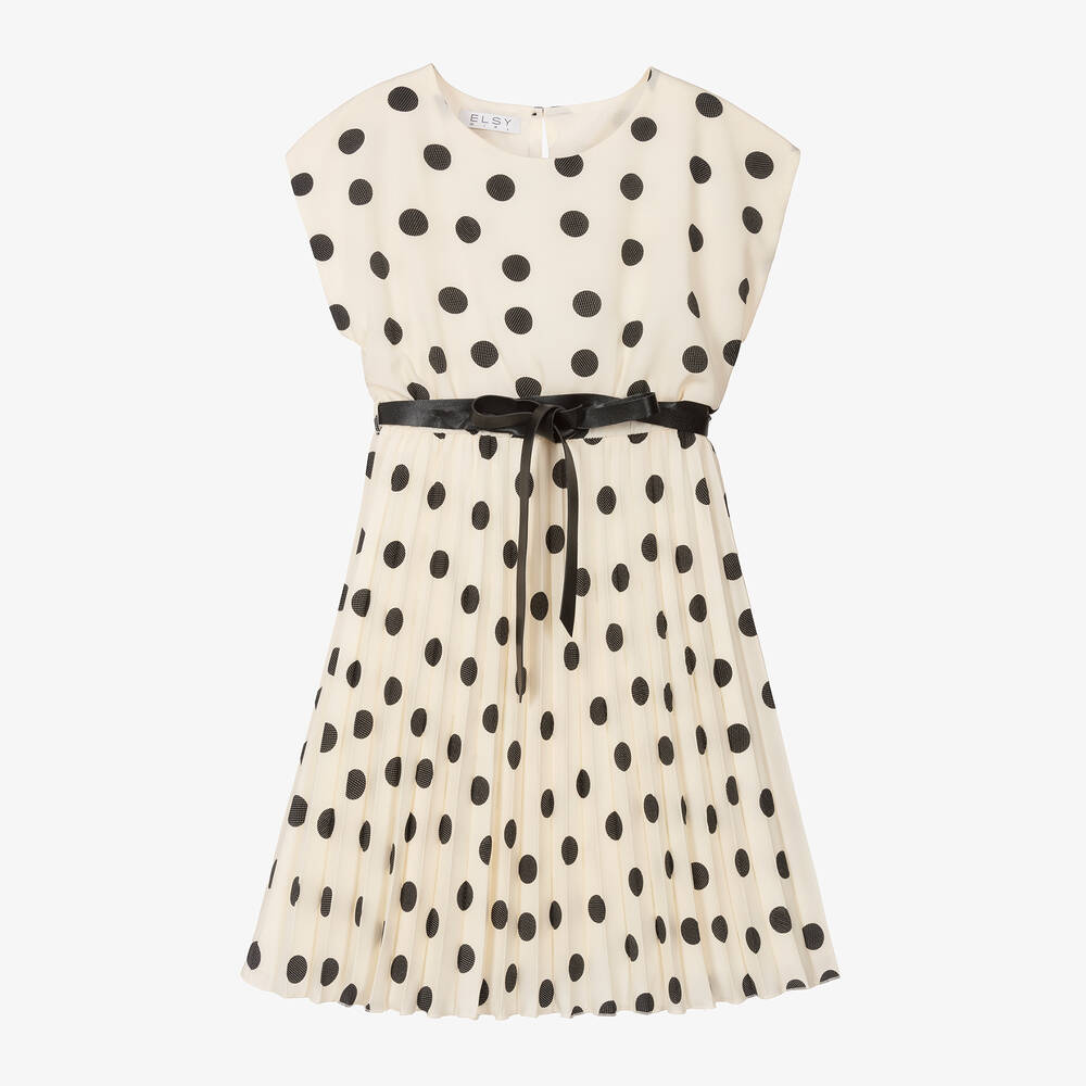 Elsy - Girls Ivory & Black Polka Dot Dress | Childrensalon