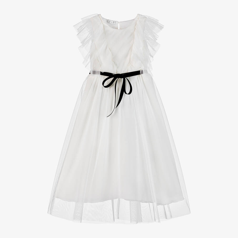 Elsy - Girls Ivory Chiffon & Tulle Dress | Childrensalon