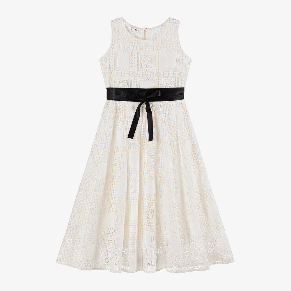 Elsy - Girls Ivory Cotton Guipure Lace Dress | Childrensalon