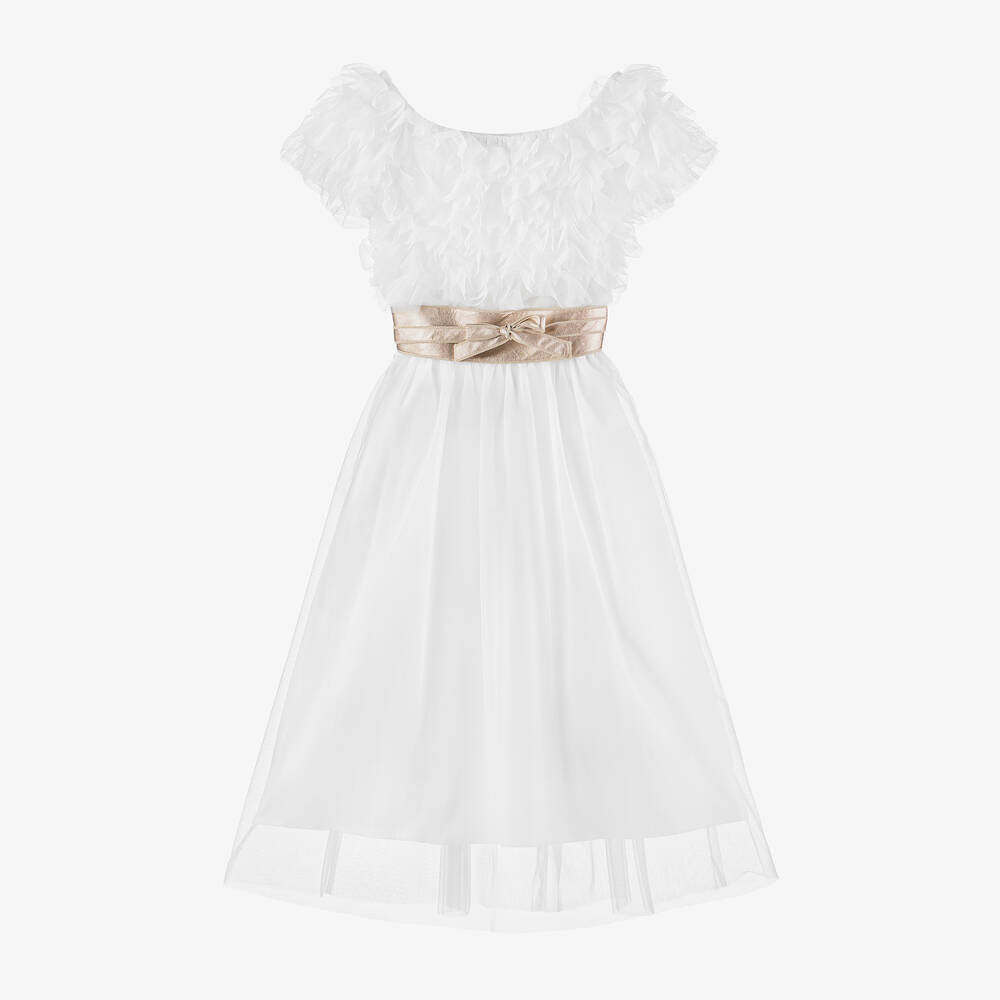 Elsy - Кремовое платье из хлопка и тюля с рюшами для девочек | Childrensalon