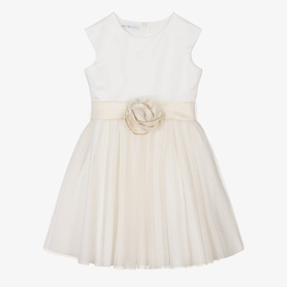 Elsy - Girls Ivory & Gold Tulle Dress | Childrensalon